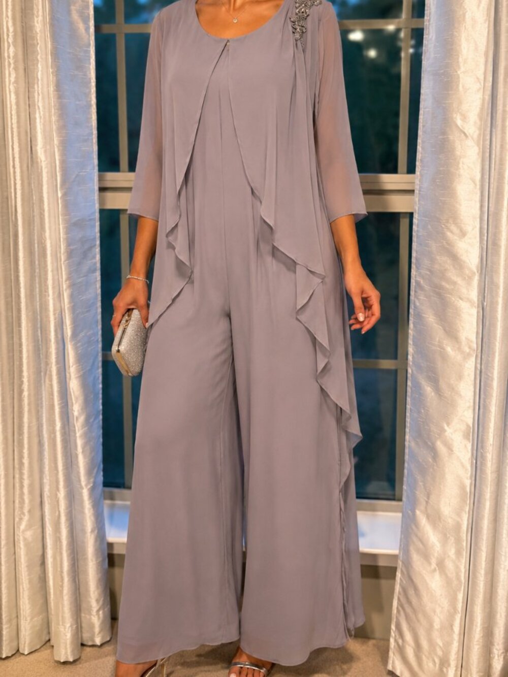 Elegant Lavender Chiffon Overlay Jumper